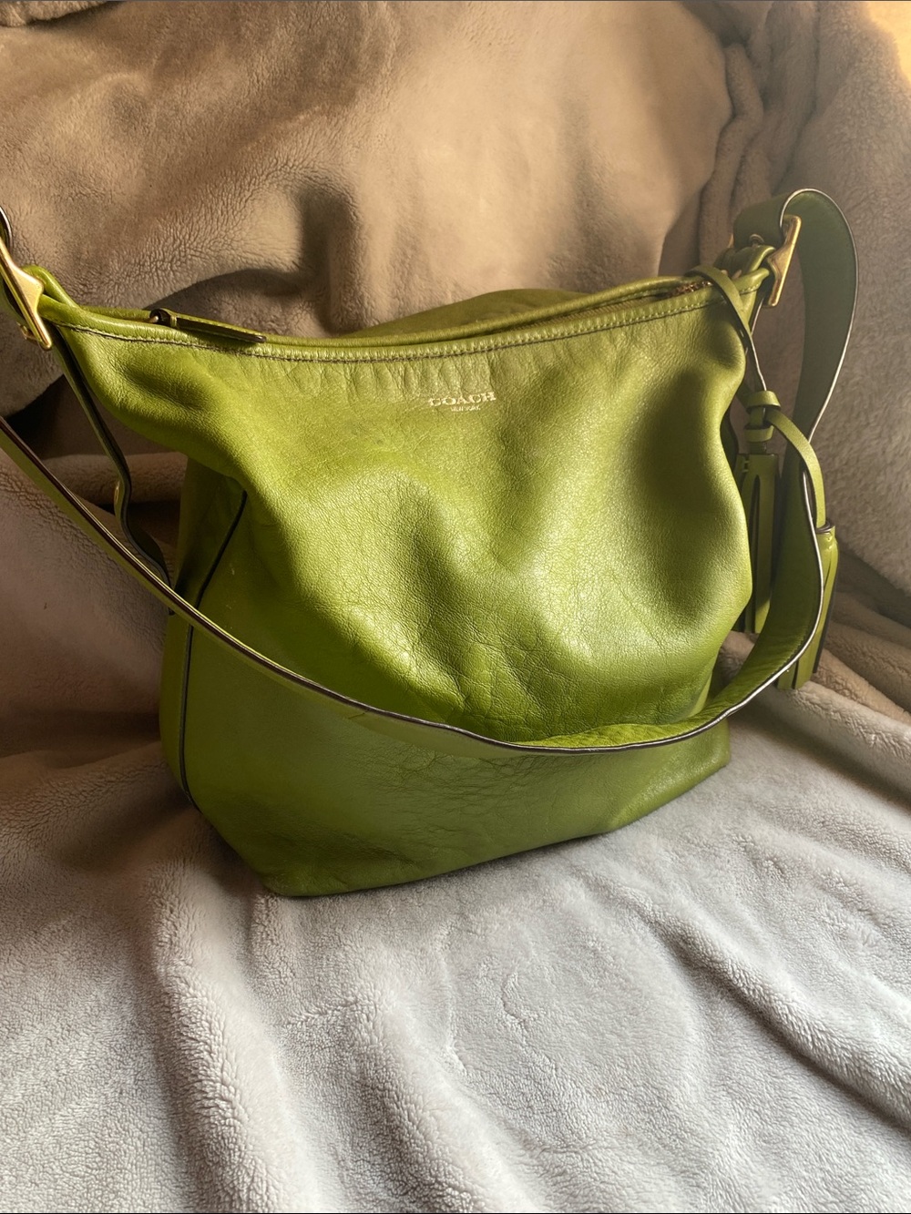 Coach Olive Green Leather Shoulder Hobo Bag